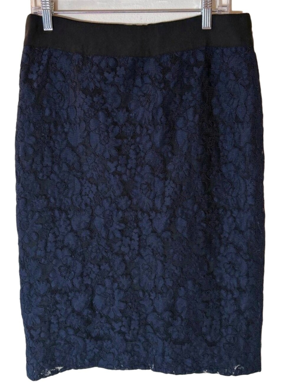 J. Crew Blue Laceover Black Pencil Skirt Sz.2